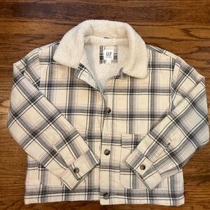 GAP Kids Cream and Black Plaid Jacket